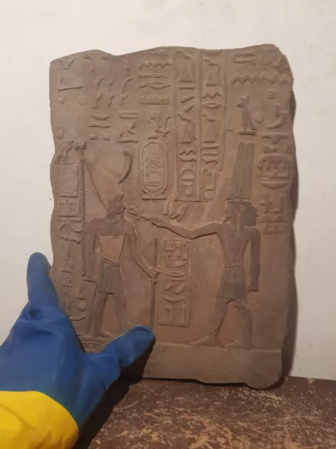 Rare Antique Ancient Egyptian Stela God Amun + King Menes Key life 3200 BC 3