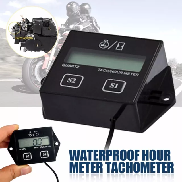 Waterproof Digital Engine Tachometer Hour Meter Inductive For Motorcycle Car BU