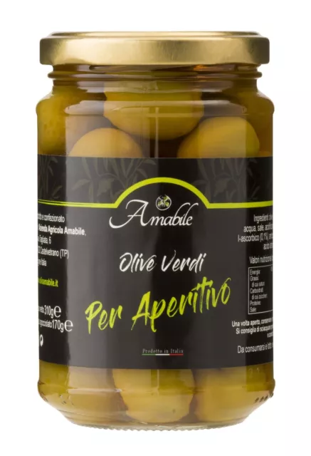 Olive verdi Nocellara in salamoia vaso 310gr Olive dolci per aperitivo