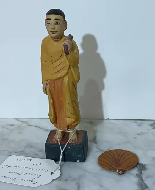 EARLY 20th CENTURY PAINTED WOOD STATUE OF BUDDHIST MONK - FROM MUSEUM COLLECTION