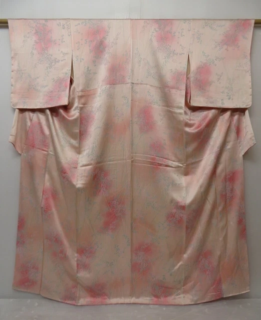 1305T10z860 Japanese Kimono Silk KOMON Light pink Chrysanthemum