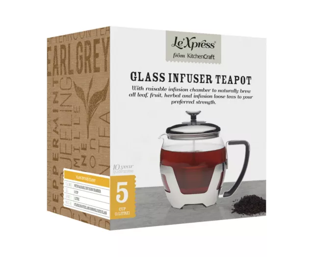 Kitchen Craft 1Ltr Glass & Stainless Steel Loose Leaf Tea Pot Infuser Teapot