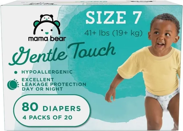 Mama Bear Gentle Touch Diapers, Hypoallergenic, Size 7, 80 Count 41+lbs.