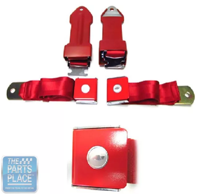 1964-66 Chevrolet Bowtie Lift Latch Style Front Seat Belts Pair Red