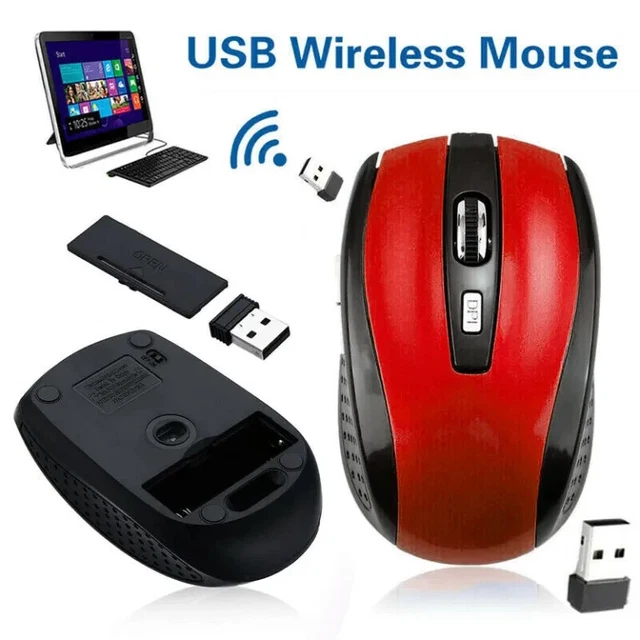 Souris PC Sans Fil Optique 1600 DPI - 6 Boutons - USB 2.4G - Noir Brillant - Neuf
