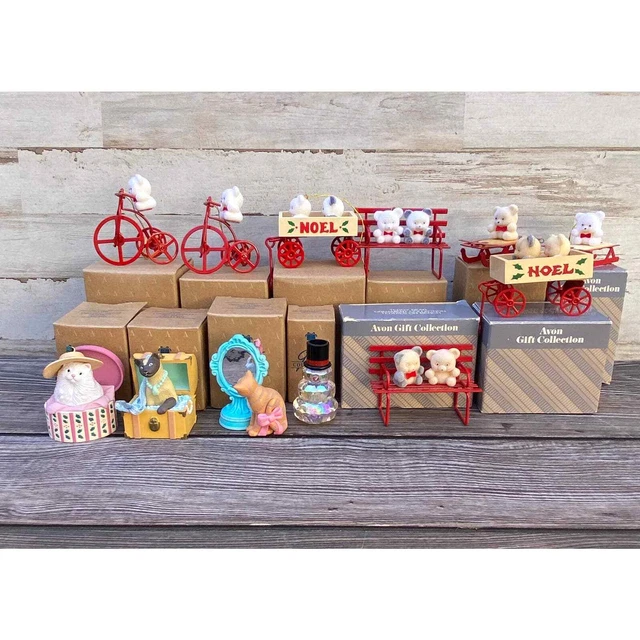 Avon Lot of 12 Christmas Ornaments Snowman Cat Wagon Trike L100559