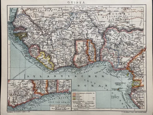 antike historische Landkarte Deutsche Kolonien: Guinea ca. 1910 2
