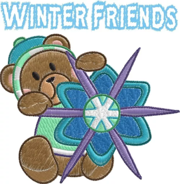 Máquina de bordado Winter Friends diseños copo de nieve perro oso muñeco de nieve PES JEF HUS