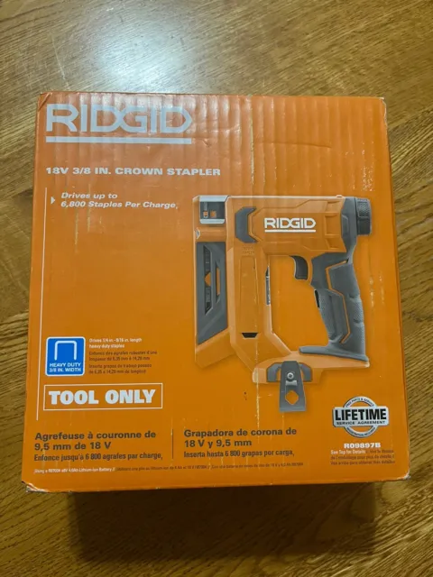 Brand New In Sealed Box RIDGID 18V Cordless 3/8-inch Crown Stapler (Tool-Only)