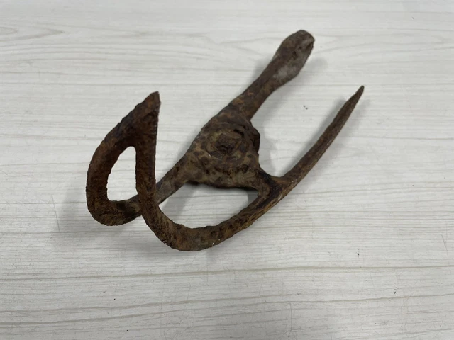 Antique  Hammered Hand Forged Wrought Iron 2 Prong Meat Hook