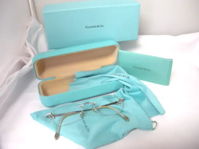 Vintage TIFFANY & CO Eyeglasses Rimless Rhinestone with box and pouch TF1059