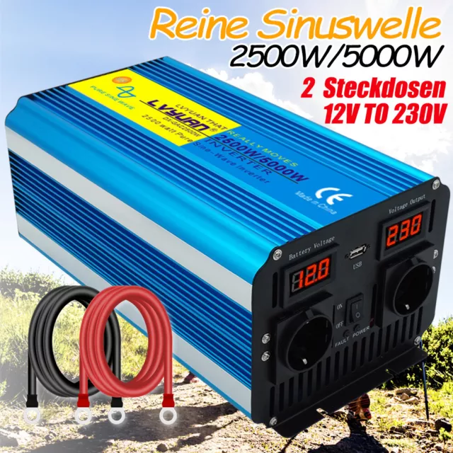 2500W 5000W 12V auf 230V Reiner Sinus Spannungswandler Wechselrichter Mit USB