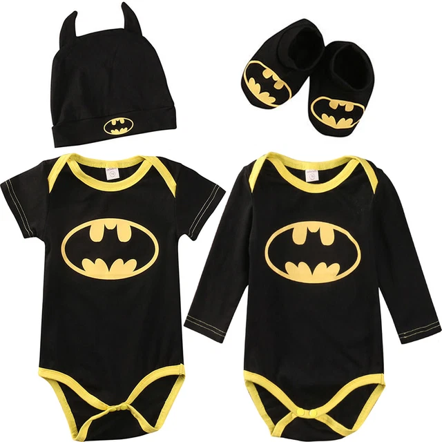 3tlg Batman Superhero Baby Jungen Bodysuit Strampler Hut Schuhe Outfit Sets