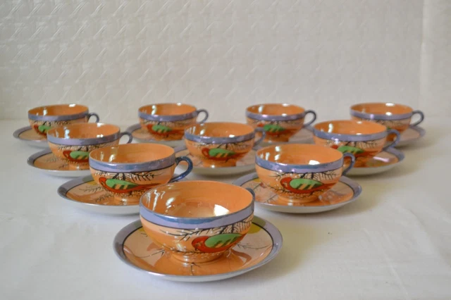Lot De 3 Tasses Et 5 Sous-tasses En Céramique Verte - Service Vintage Rétro - Déco De Table