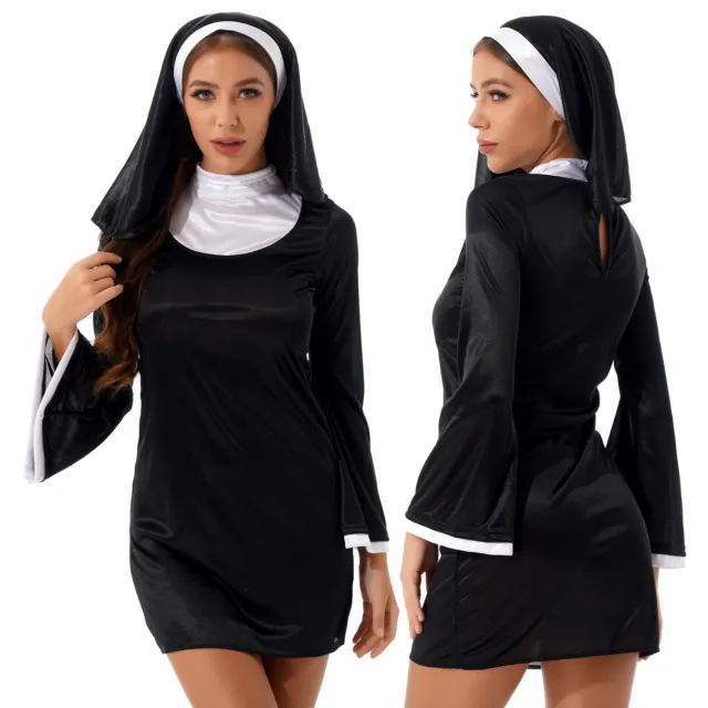Déguisement Nonne pour Femme Costume de Religieuse Halloween Carnaval Cosplay