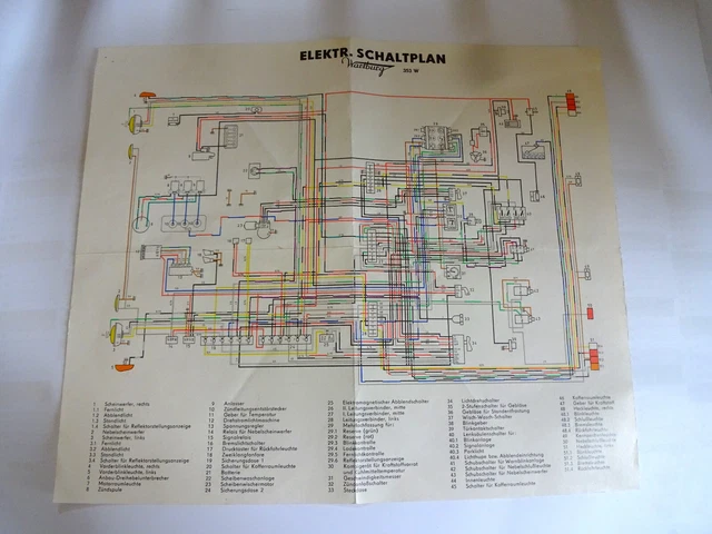 WARTBURG 353 ORIGINAL DDR elektrischer schaltplan VEB DRUCK ifa in