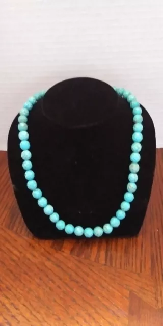 Beautiful Faceted Genuine Turquoise Beads Necklace With Sterling Toggle Clasp