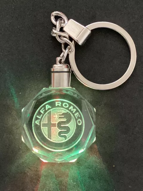 LED Crystal Glass With Alfa Romeo Logo Keychain Key Ring No-2