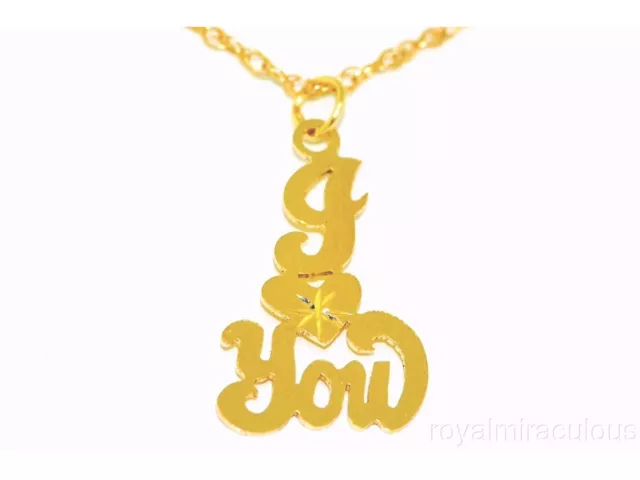 Or jaune 14 carats.  Commande spéciale, fabriqué sur commande. Pendentif I LOVE YOU Heart Main Ca