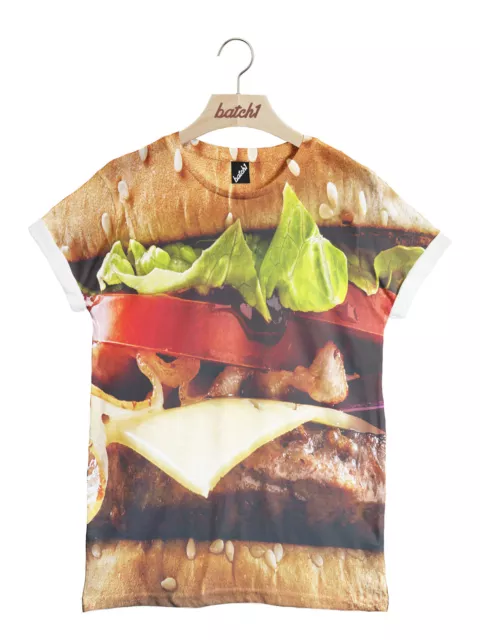 T-Shirt Unisex Batch1 Burger All Over Fashion Stampa Divertente Novità Fast Food