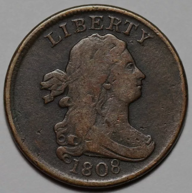 1808 Draped Bust Half Cent - US 1/2c Copper Penny Coin - L30