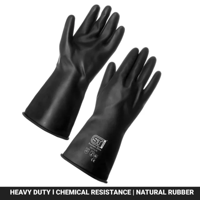 SUPERTOUCH Extra Heavy Duty INDUSTRIAL Black Rubber Latex Gloves Long Gauntlet