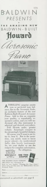 1936 Baldwin Howard Acrosonic Piano Perfected Tone Balance Vintage Print Ad GH1