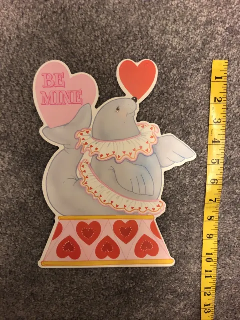 Vintage Valentine’s Day Die-Cut Decoration Circus Animal Seal w/  Red Hearts