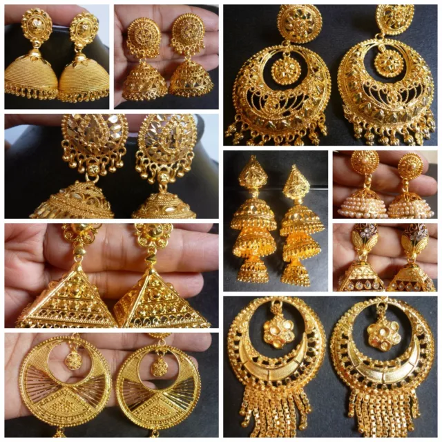 Indian 22K Gold Plated Wedding Variations Different CZ Jhumka Earrings Jhumki