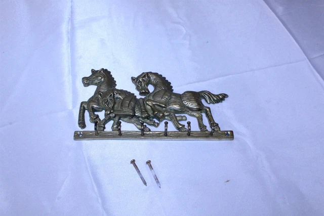 Solid Cast Brass Key Holder Horses Design 6 Hooks Wall Mount