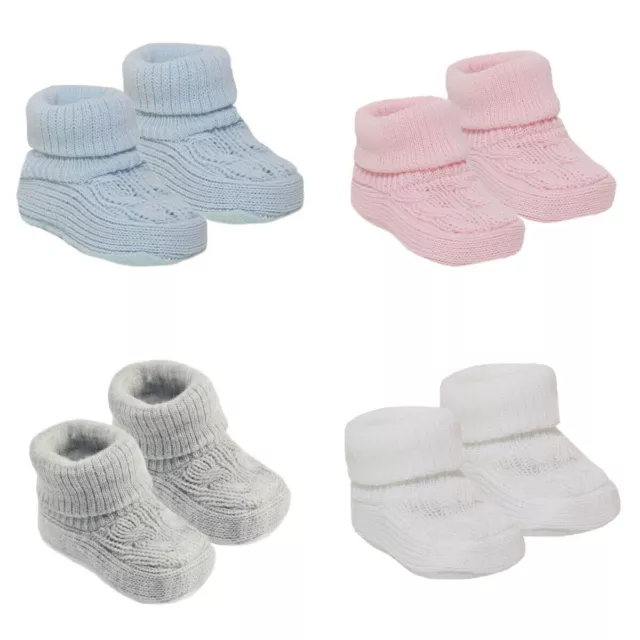 Baby Booties Soft Knitted Bootees Pink Blue Grey Boy Girl Newborn 0-3 Months