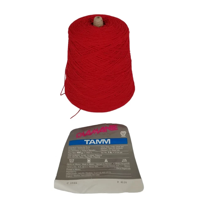 Nuevo cono de hilo de tejer máquina roja Diamante Tamm #1944 2134 yardas 1 lb.