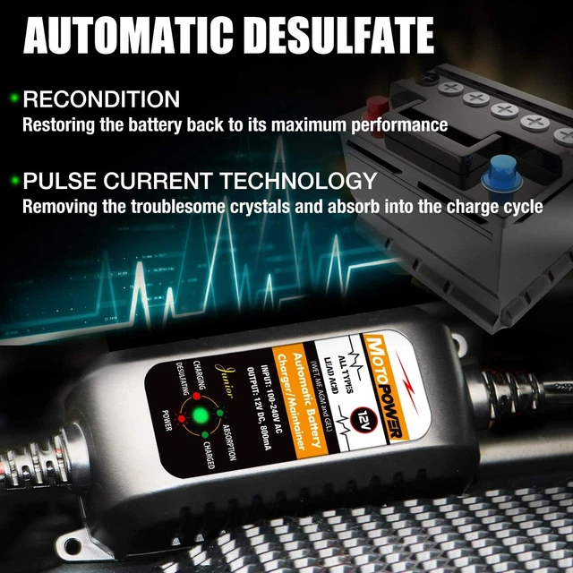 Chargeur De Batterie Voiture Moto Bateau ATV RVS Automatique Economie D'Energie 4