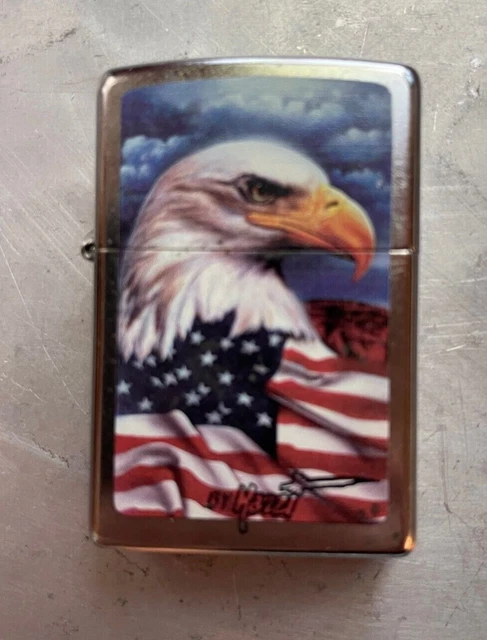 Vintage 1990s Zippo Patriotic Mazzi American Bald Eagle & Flag Lighter