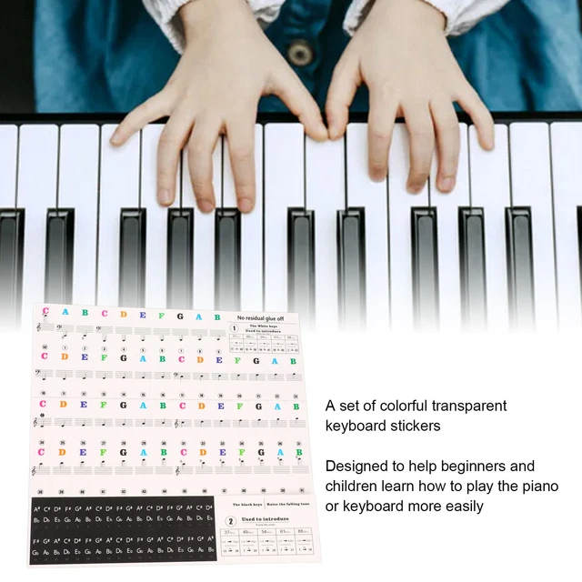 Piano Beginner Sticker PVC Removable Transparent Colorful Piano Keyboard