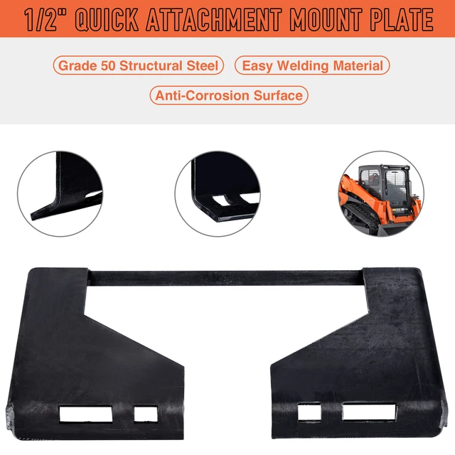 Skidsteer Quick Tach Mount Plate Attachment Steel for Kubota Bobcat etc 1/2"