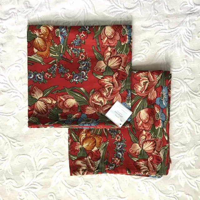 New Pottery Barn pair of Irina 24" Pillow Cover Shams Red Floral Set of 2 NWT