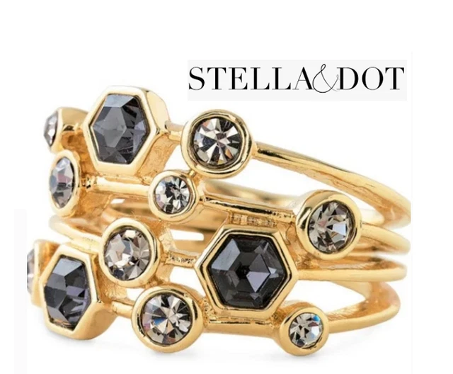 Stella & Dot Stackable Gold Tone Blue Grey Gray Gem Stone Ring Size 8 NEW Stella & Dot Stackable Gold Tone Blue Grey Gray Gem Stone Ring Size 8 NEW