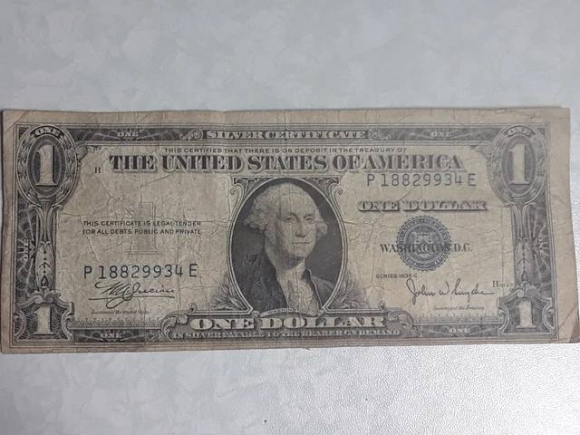 1935 C Blue Seal $1 Dollar Silver Certificate, VG/VF