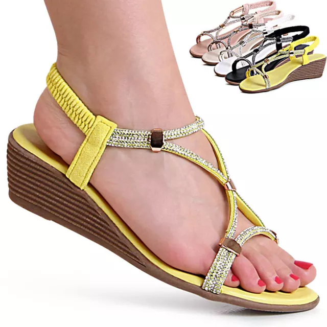 Femmes Semelle Compensée Sandalettes Paillettes Escarpins à Sangle Blogger Style