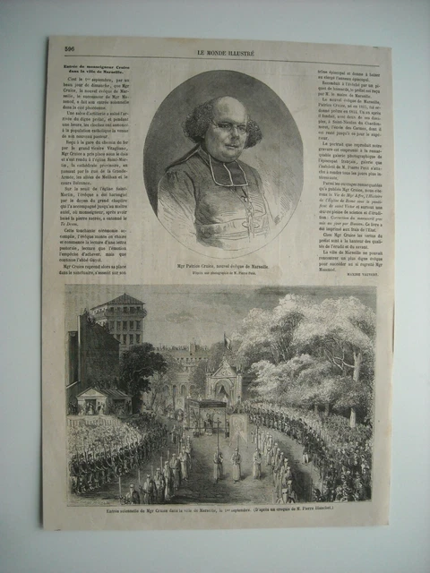 Gravure 1861. Mgr Patrice Cruice, Nouvel Eveque De Marseille. Avec Explicatif...