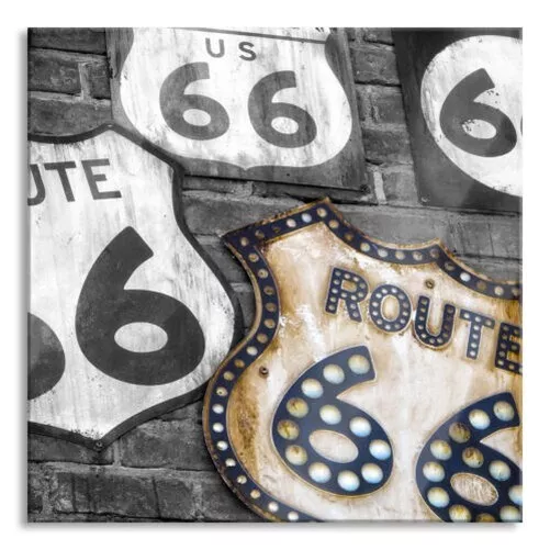 Rustico Route 66 Targhe Quadro Vetro Quadrati Di Vero, Con Supporto per Paret