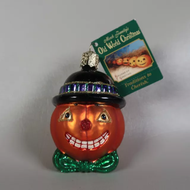 Merck Old World Christmas Glass Ornament HALLOWEEN Pumpkin Jack o Lantern Bow