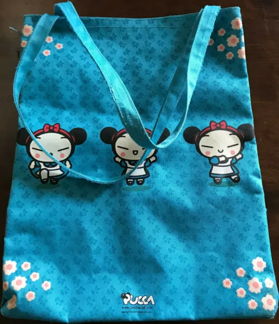 Original PUCCA Delightful Shopping Bag Pouch Cotton PVC Turquoise Motif