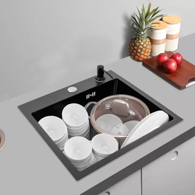 Black Kitchen Sink Undermount Drop-in Single Bowl Stainless Steel Black 40X45cm