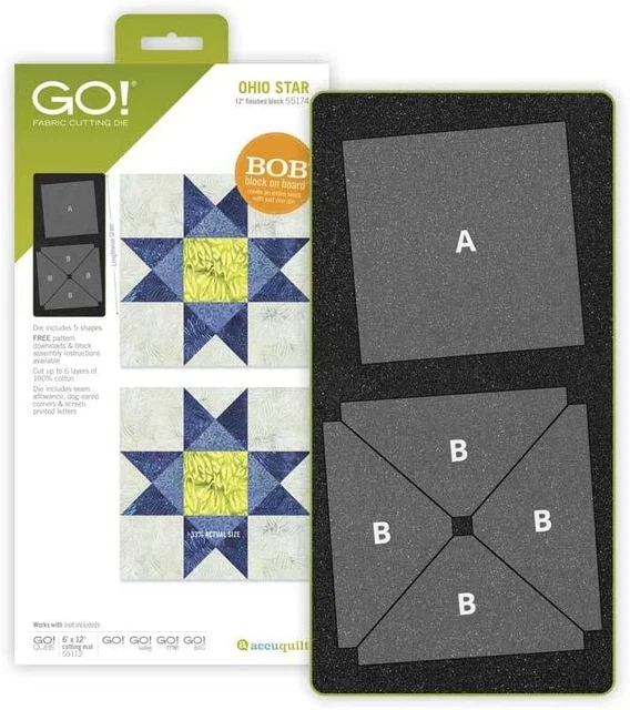 GO Ohio Star 12 pulgadas bloque acabado a bordo troquel de corte de tela para acolchado