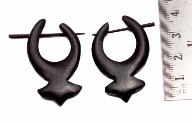 A Pair of Black Natural Wood USA Handmade Ebony Organic Wooden Earrings EAR387 3