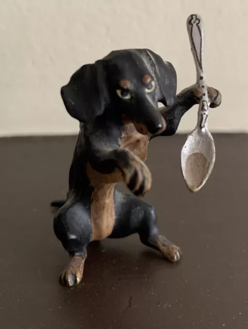 Vienna Bronze Cold Painted Dachshund with Spoon