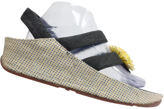 FITFLOP Rosita Black/Yellow 10 Women Thong Slip-On Wedge Sandals