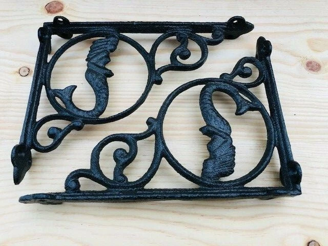 2 Cast Iron MERMAID Brackets Garden Braces Shelf Rustic Corbel Beach Nautical